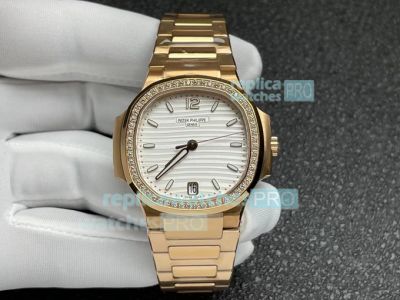 3K Factory Replica Patek Philippe 7118 Rose Gold Nautilus Ladies 35MM Watch White Dial